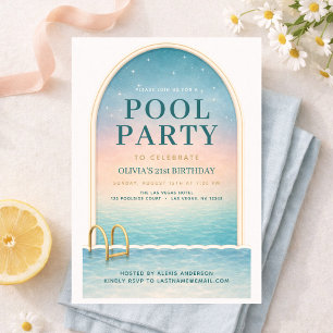 Invitation Fête au bord de la piscine en été pour un 21e anni