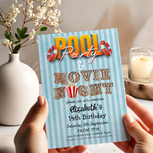 Invitation Fête au bord de la piscine et soirée cinéma