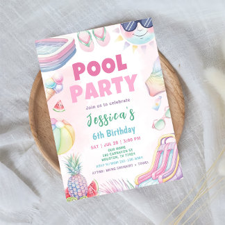 Invitation Fête au bord de la piscine - Fête d'anniversaire d