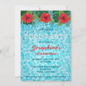 Invitation Fête au bord de la piscine Fleurs d'Hibiscus Rouge (Devant)