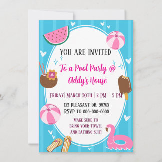 Invitation Fête au bord de la piscine ! Joyeux anniversaire !