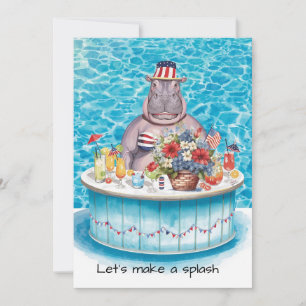 Invitation Fête au bord de la piscine le 4 juillet avec Hippo