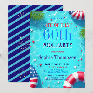 Invitation Fête au bord de la piscine le 4 juillet, Chic Amér