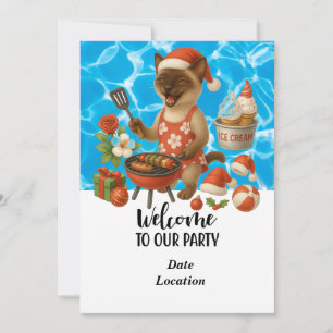 Invitation Fête au bord de la piscine Noël en juillet pour le