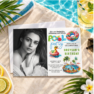 Invitation Fête au bord de la piscine pour adultes, anniversa