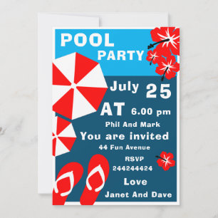 Invitation Fête au bord de la piscine pour adultes en été