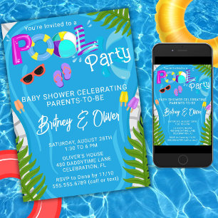 Invitation Fête au bord de la piscine pour bébé en été, sans