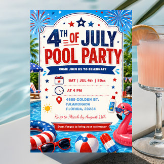 Invitation Fête au bord de la piscine pour le Jour de l'Indép