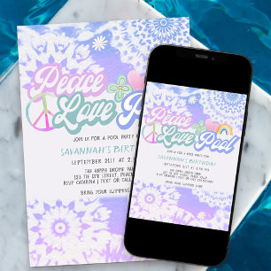 Invitation Fête au bord de la piscine tie dye pastel Groovy A