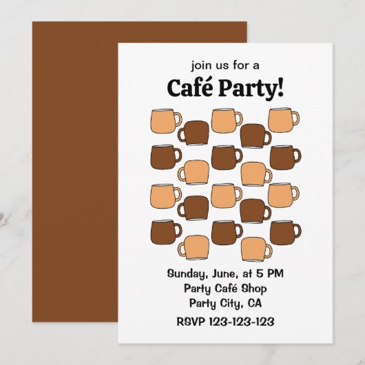 Invitation Fête au Café Tasse à Café (Devant / Derrière)