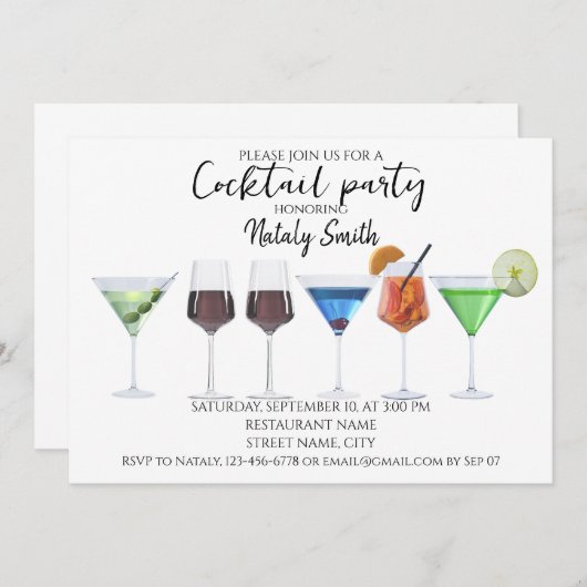 Invitation Fête au cocktail aquarelle (Devant / Derrière)
