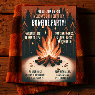 Invitation Fête au feu de bois chaleureux en forêt