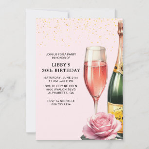 Invitation Fête au Mimosa au Champagne Rose