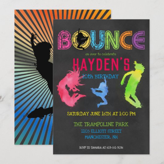 Invitation Fête au parc de trampolines (Devant / Derrière)