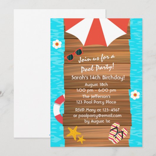 Invitation Fête au Piscine (Devant / Derrière)