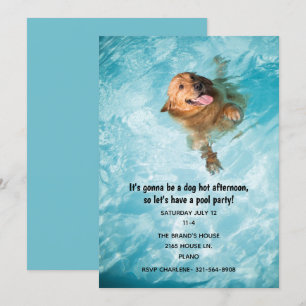 Invitation Fête au Piscine avec Chien qui Nage