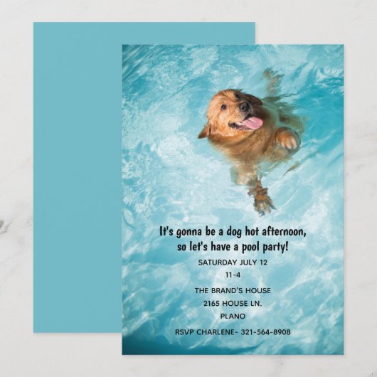 Invitation Fête au Piscine pour Chiens Nageurs (Devant / Derrière)