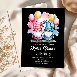 Invitation Fête aux ballons avec des lutins roses et bleus