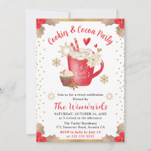 Invitation Fête aux Cookies Rouges et au Chocolat Chaud Hiver