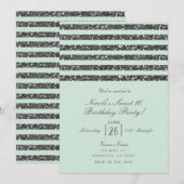 Invitation Fête aux rayures vert menthe et paillettes argenté (Devant / Derrière)