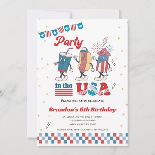 Invitation Fête aux USA Enfant Boy Anniversaire American Dine (Devant)