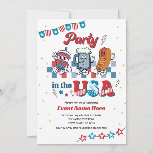 Invitation Fête aux USA Retro Amusant Diner américain Anniver (Devant)