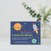 Invitation Fête avec fusée dans l'espace, Anniversaire d'enfa (Debout devant)