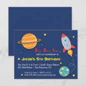 Invitation Fête avec fusée dans l'espace, Anniversaire d'enfa (Devant / Derrière)