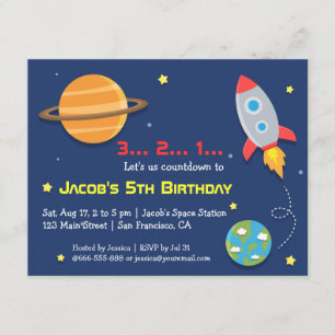 Invitation Fête avec fusée dans l'espace, Anniversaire d'enfa