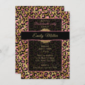 Invitation Fête avec impression de léopard et paillettes rose (Devant / Derrière)