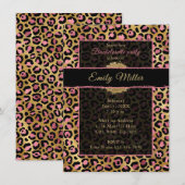 Invitation Fête avec impression léopard pailletée rose et or (Devant / Derrière)