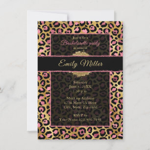 Invitation Fête avec impression léopard pailletée rose et or