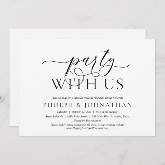 Invitation Fête Avec Nous, Dîner De Répétition Mariage Classi (Devant / Derrière)