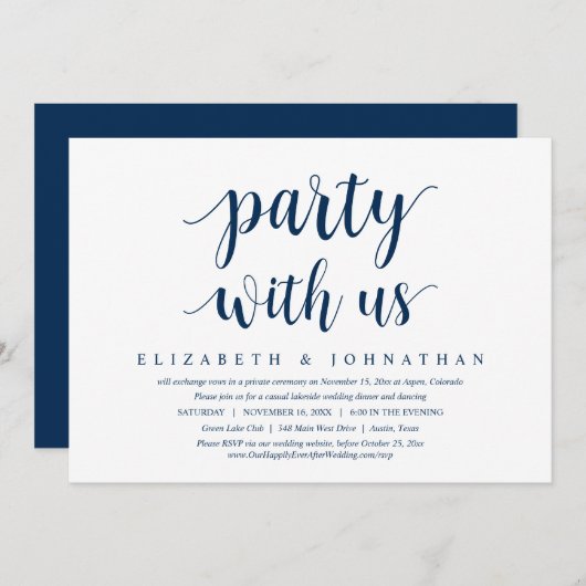 Invitation Fête Avec Nous, Dîner Mariage Elopement Dansant En (Devant / Derrière)