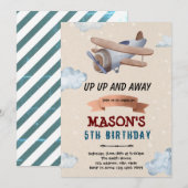 Invitation Fête avion aquarelle (Devant / Derrière)