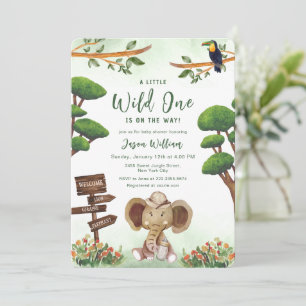 Invitation Fête Baby Shower Bébé Garçon Safari Éléphant Bohèm
