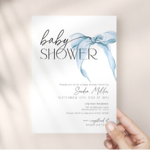 Invitation Fête Baby Shower Blue Bow Dusty Coquette