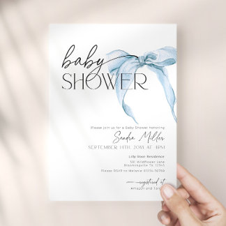 Invitation Fête Baby Shower Blue Bow Dusty Coquette