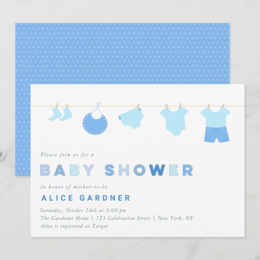 Invitation Fête Baby shower de vêtements pour bébé (Devant / Derrière)