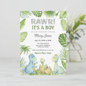 Invitation Fête Baby Shower Dinosaure Rawr (Debout devant)