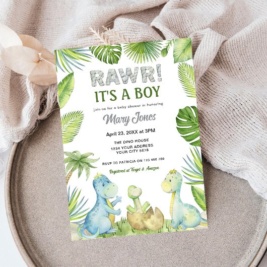 Invitation Fête Baby Shower Dinosaure Rawr