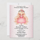 Invitation Fête Baby shower princesse rose aquarelle (Devant)