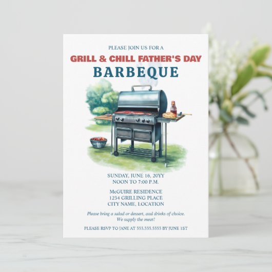 Invitation Fête barbecue Grill and Chill (Debout devant)