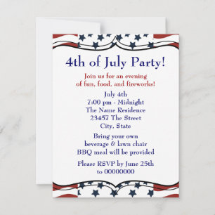 Invitation Fête BBQ du 4 juillet Stars Stripes
