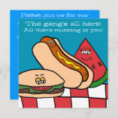 Invitation Fête BBQ Hamburger et Hot Dog Mignon (Devant / Derrière)