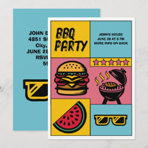 Invitation Fête BBQ sur mesure Grill d'été Cuisine Pop Art