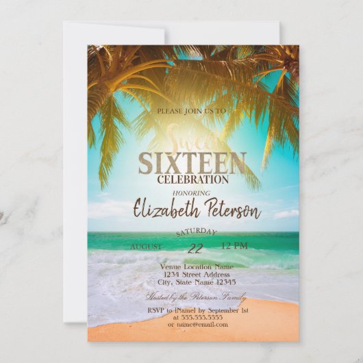 Invitation Fête Beach Palms Summer Sweet 16 (Devant)