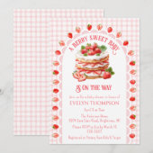 Invitation Fête bébé 008 Rose Tendre Gâteau aux Fraises (Devant / Derrière)