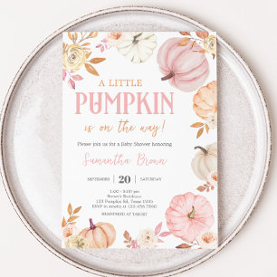 Invitation Fête bébé automne Citrouille Rose