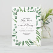 Invitation Fête bébé avec verdure d'eucalyptus (Debout devant)